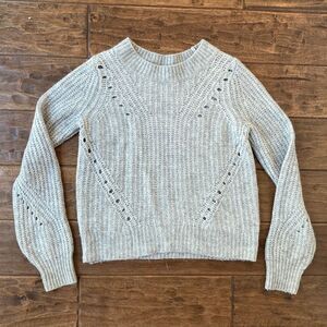 Gap Women's S Brushed Wool Alpaca Pointelle Crewneck Sweater Gray Chunky Knit